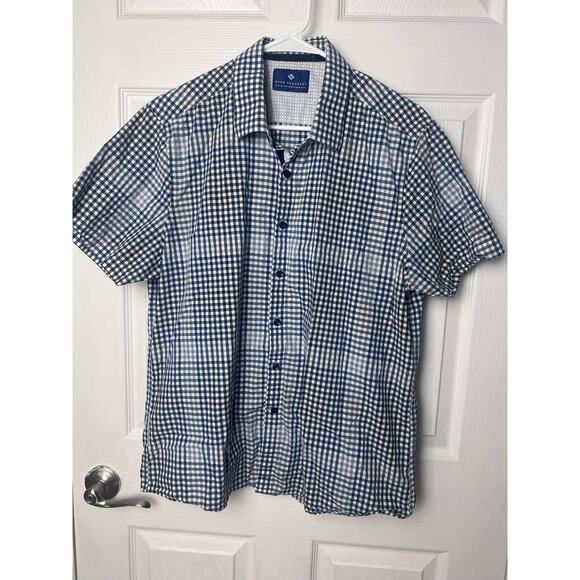 Ryan Seacrest Men's Short Sleeve Casual Button Up Shirt Size Large Blue Cotton - Picture 1 of 5